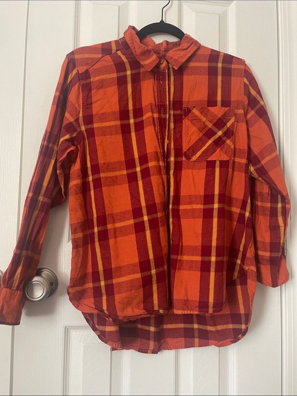 Orange Plaid Button-Up Shirt